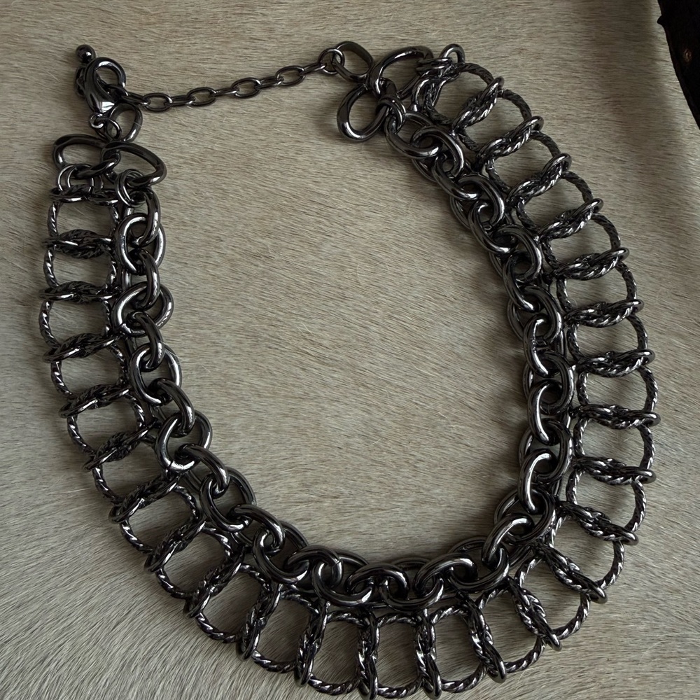 Gun metal silver chain necklace, Byzantine style - Picture 7 of 8